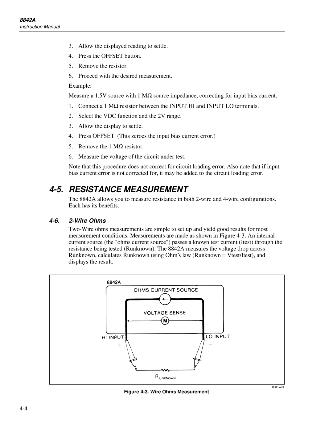 Fluke 8842a instruction manual Resistance Measurement, Wire Ohms 