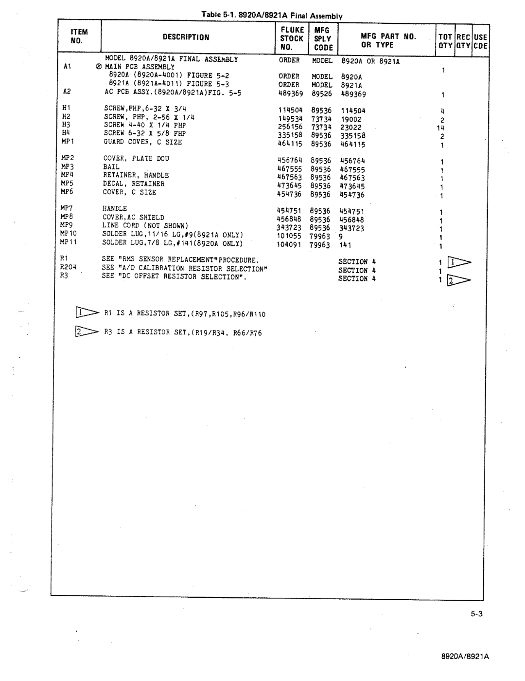 Fluke 8920A manual 