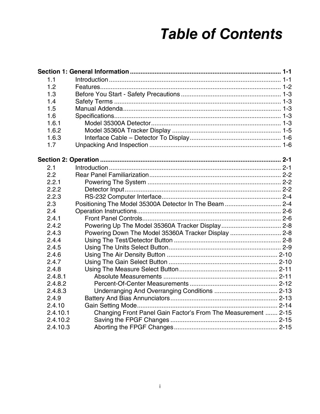 Fluke 90100 manual Table of Contents 