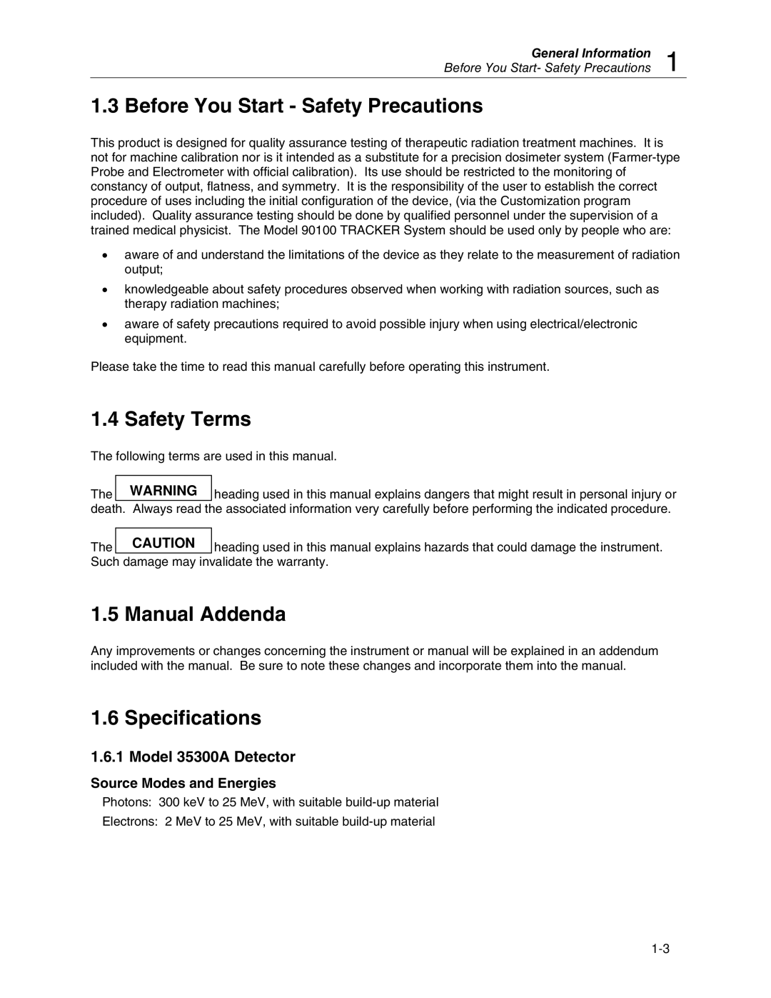 Fluke 90100 manual Before You Start Safety Precautions, Safety Terms, Manual Addenda, Specifications, Model 35300A Detector 