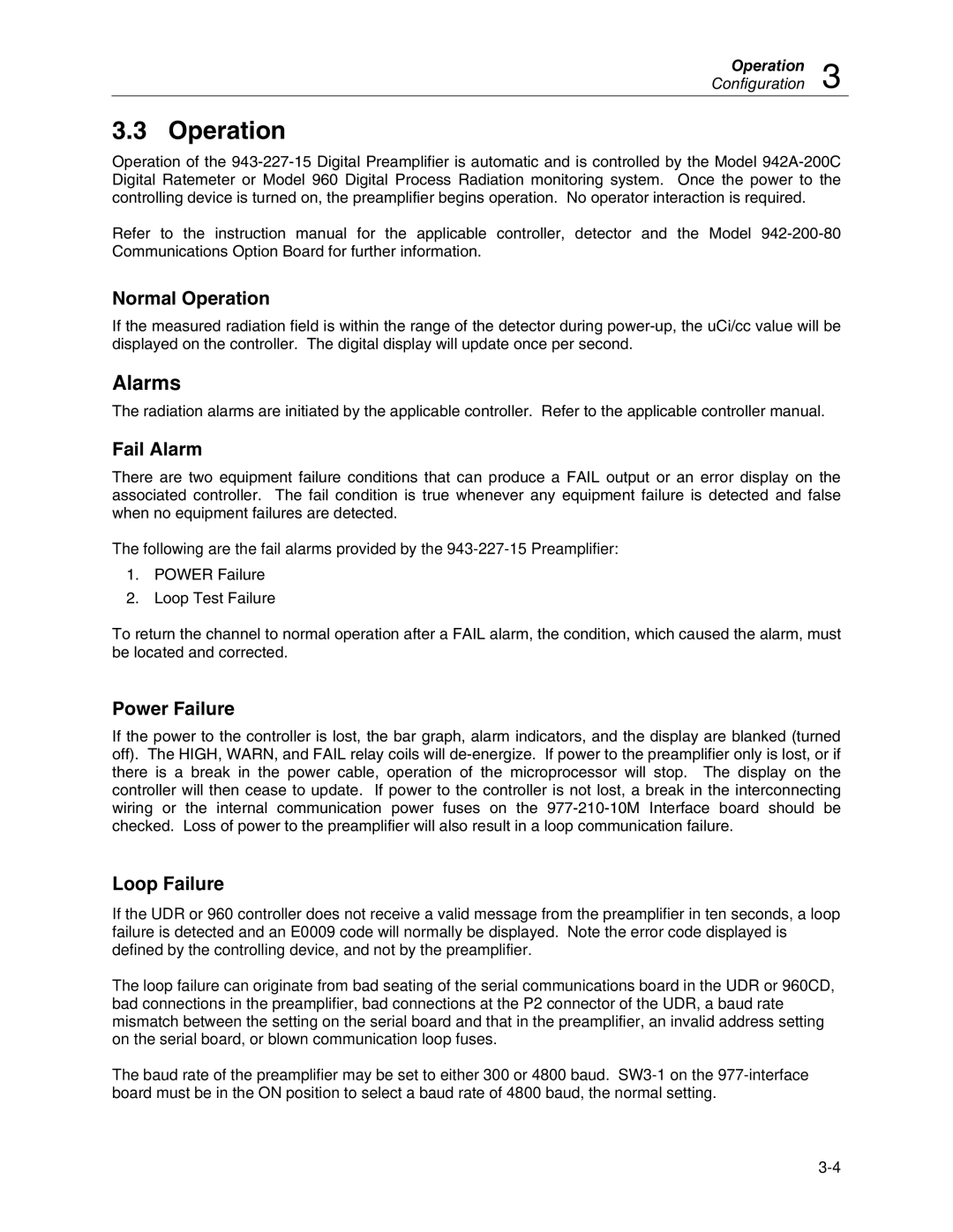 Fluke 943-227-15, 943-27 manual Normal Operation, Fail Alarm, Power Failure, Loop Failure 