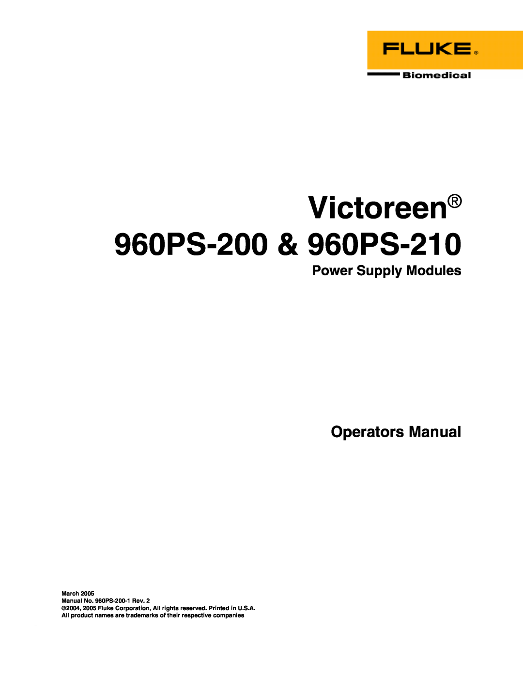 Fluke manual Power Supply Modules, Victoreen 960PS-200& 960PS-210, Operators Manual 