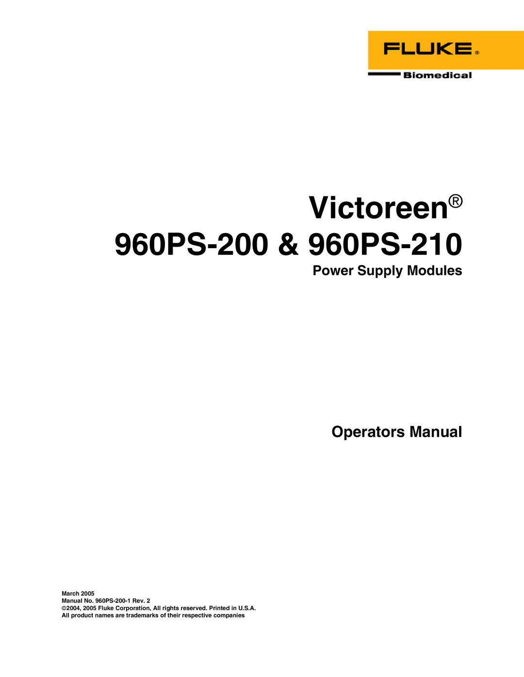 Fluke manual Victoreen 960PS-200 & 960PS-210, Power Supply Modules 