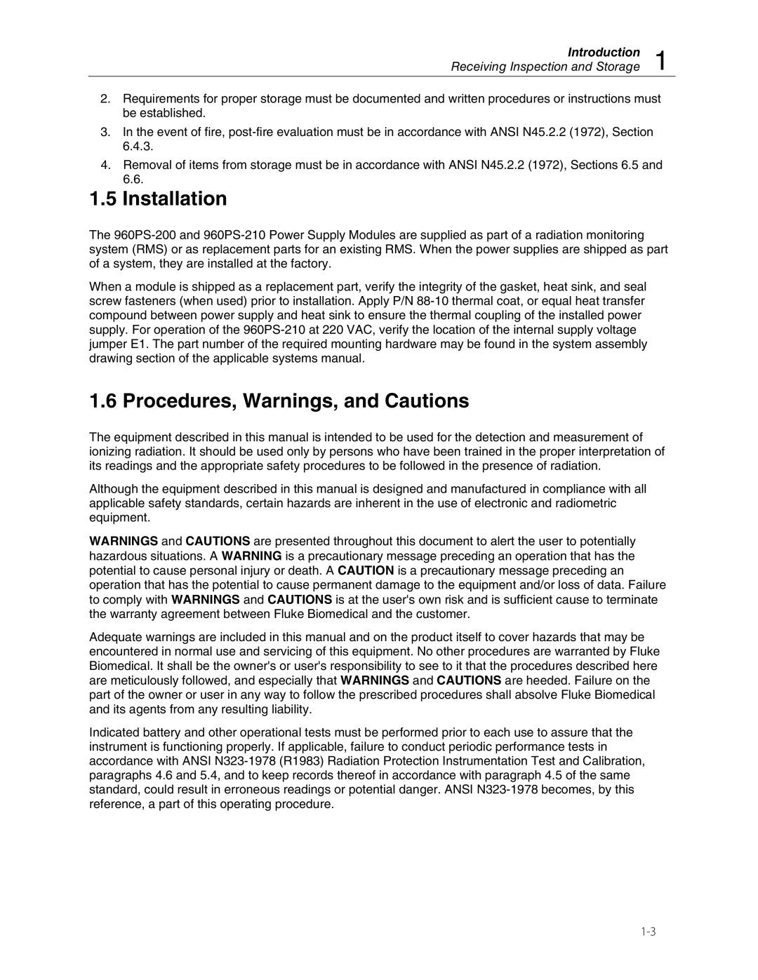 Fluke 960PS-210, 960PS-200 manual Installation, Procedures, Warnings, and Cautions 