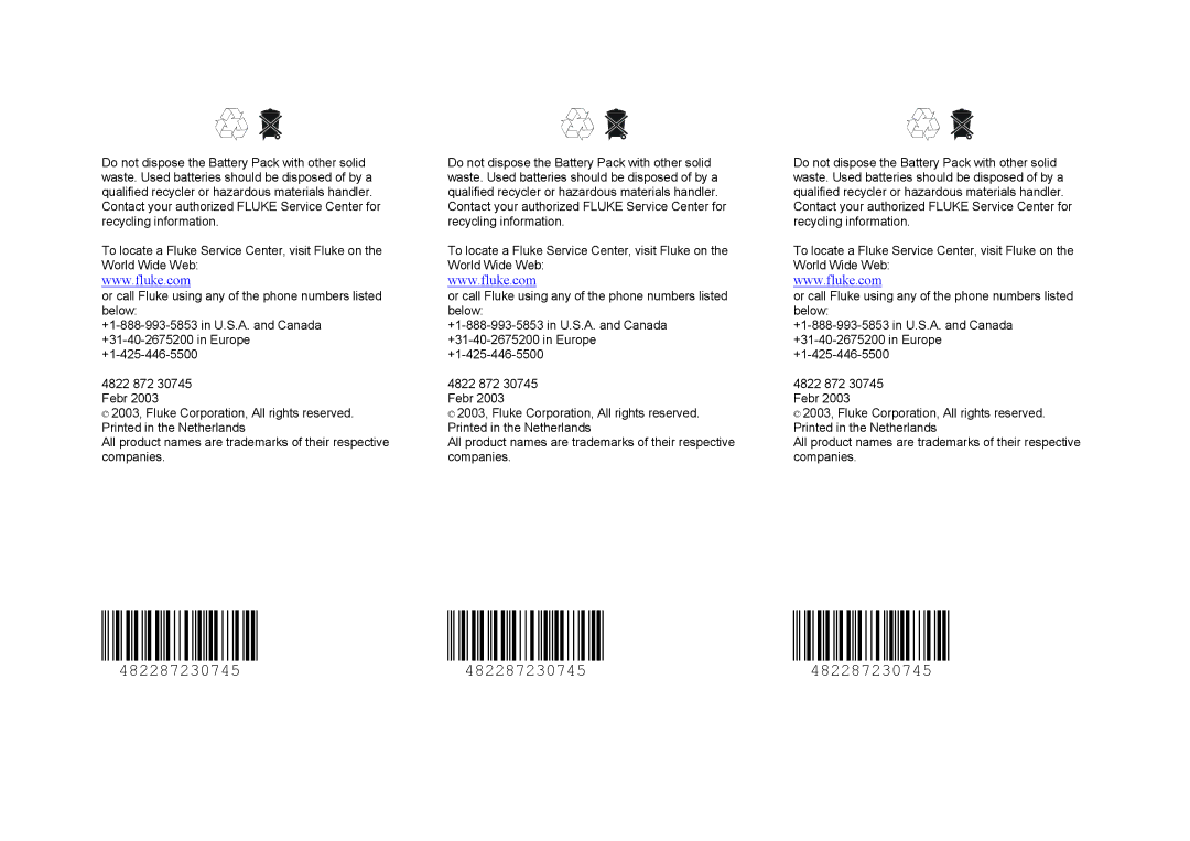 Fluke BP120 instruction sheet 