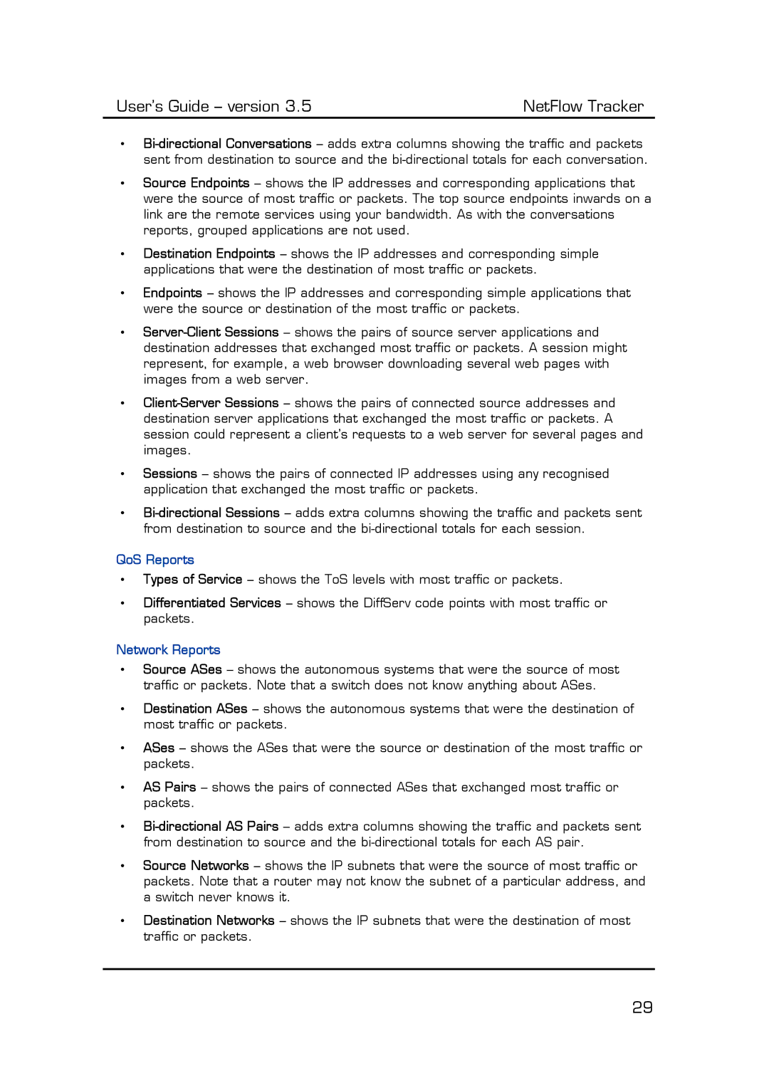 Fluke Computer Accessories manual QoS Reports, Network Reports 