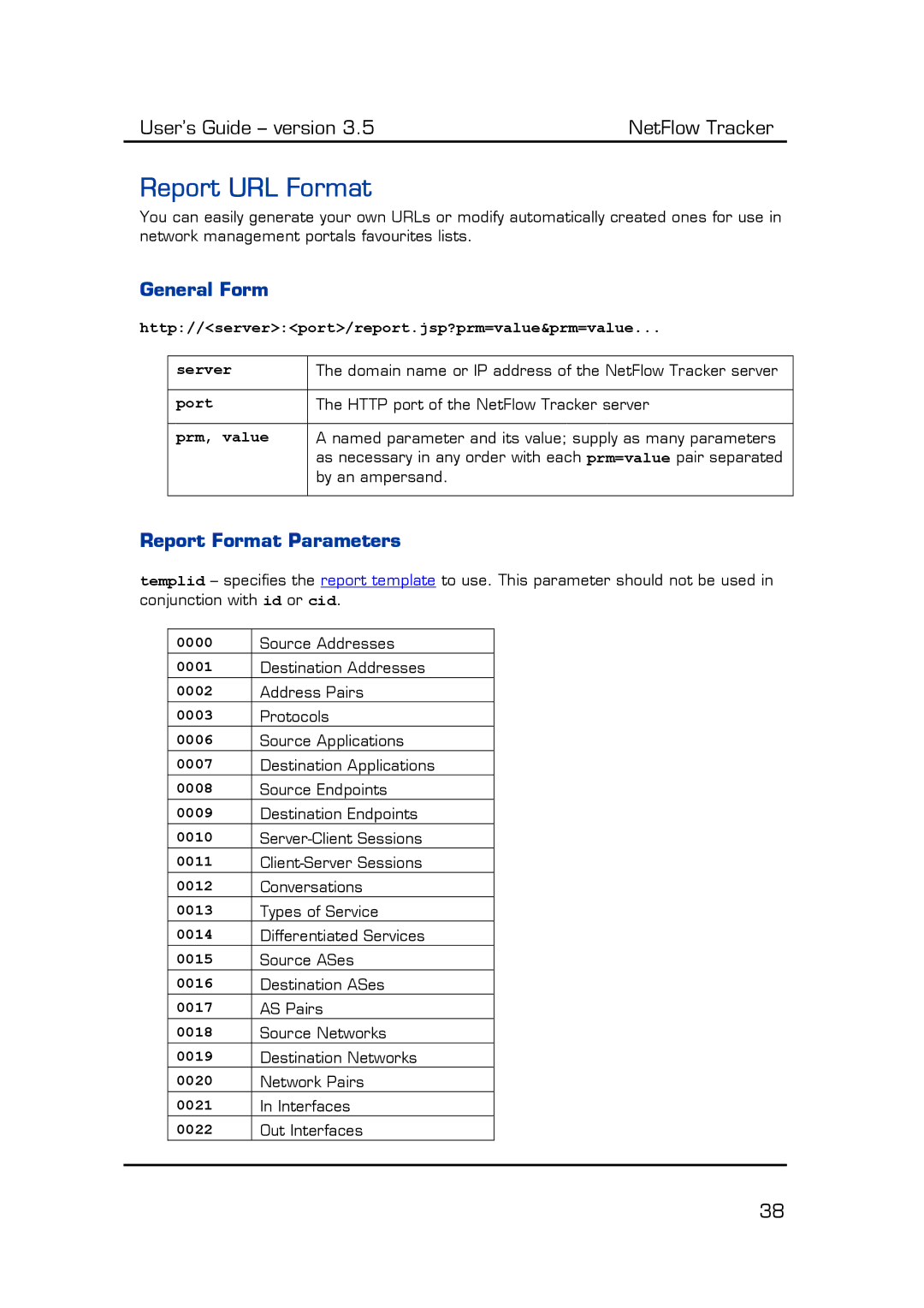 Fluke Computer Accessories manual Report URL Format, General Form, Report Format Parameters 