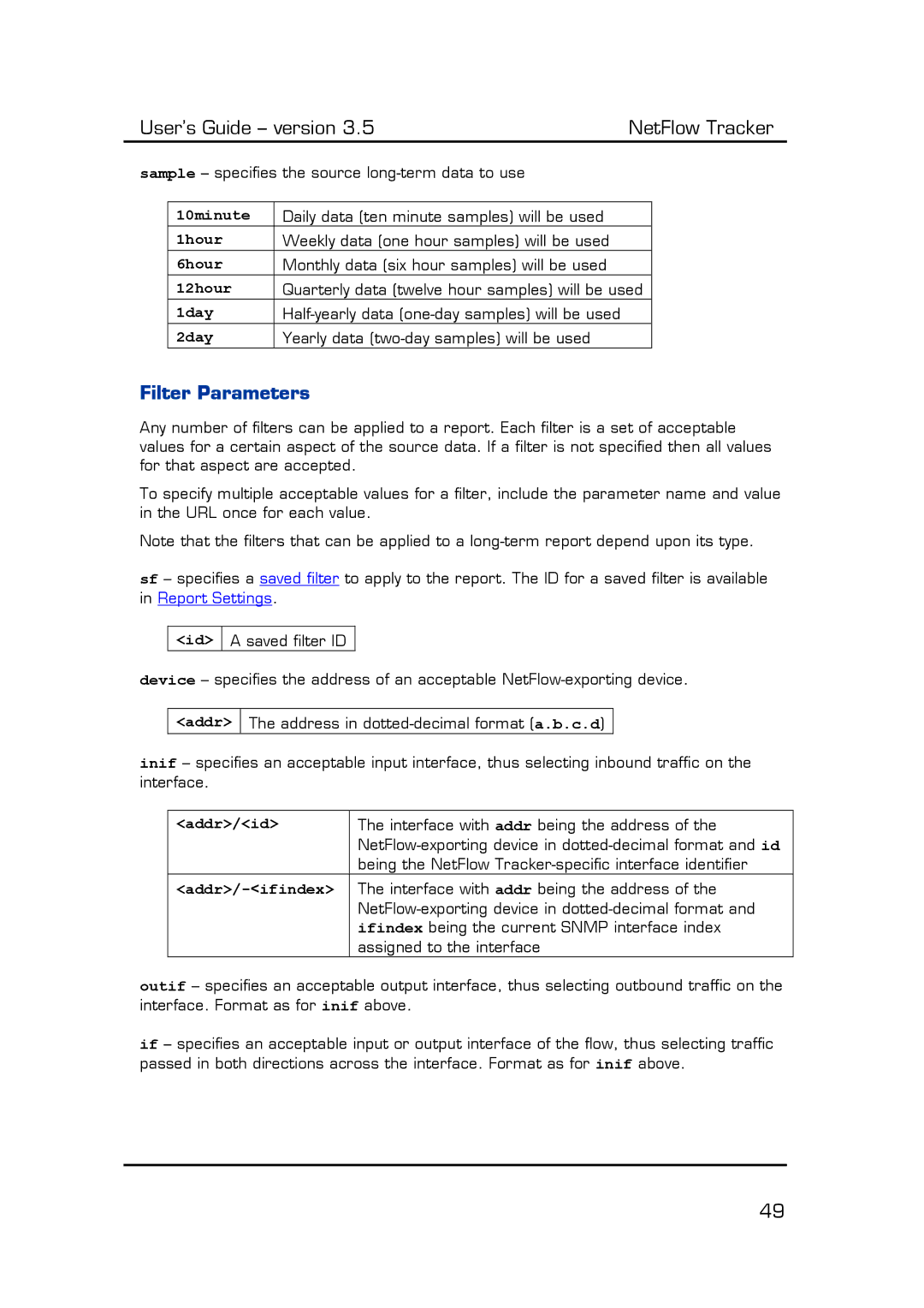 Fluke Computer Accessories manual Filter Parameters 