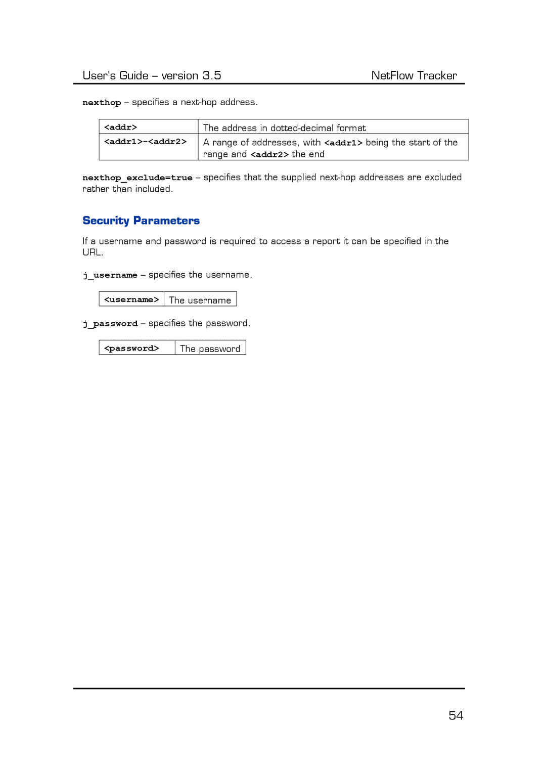 Fluke Computer Accessories manual Security Parameters, Username, Password 