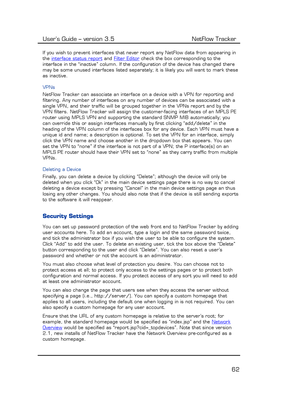 Fluke Computer Accessories manual Security Settings, VPNs 