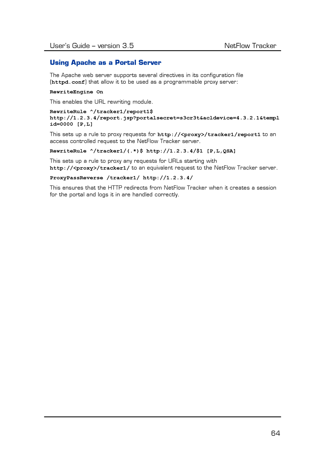 Fluke Computer Accessories Using Apache as a Portal Server, RewriteEngine On, ProxyPassReverse /tracker1/ http//1.2.3.4 