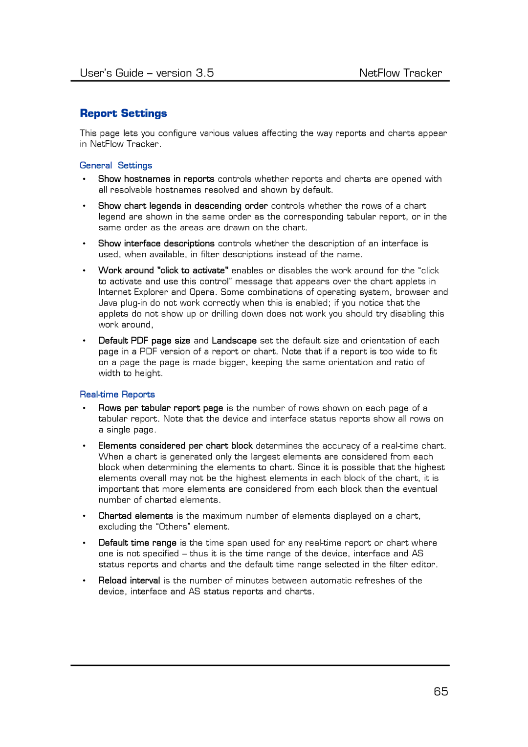 Fluke Computer Accessories manual Report Settings, General Settings, Real-time Reports 