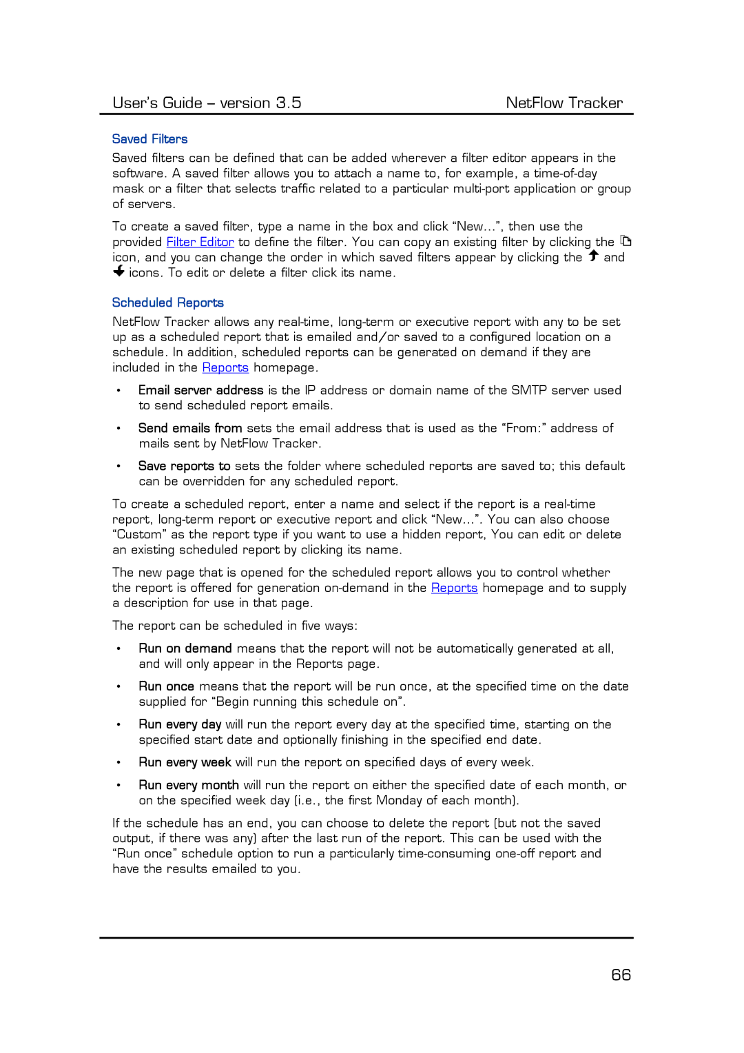 Fluke Computer Accessories manual Saved Filters, Scheduled Reports 