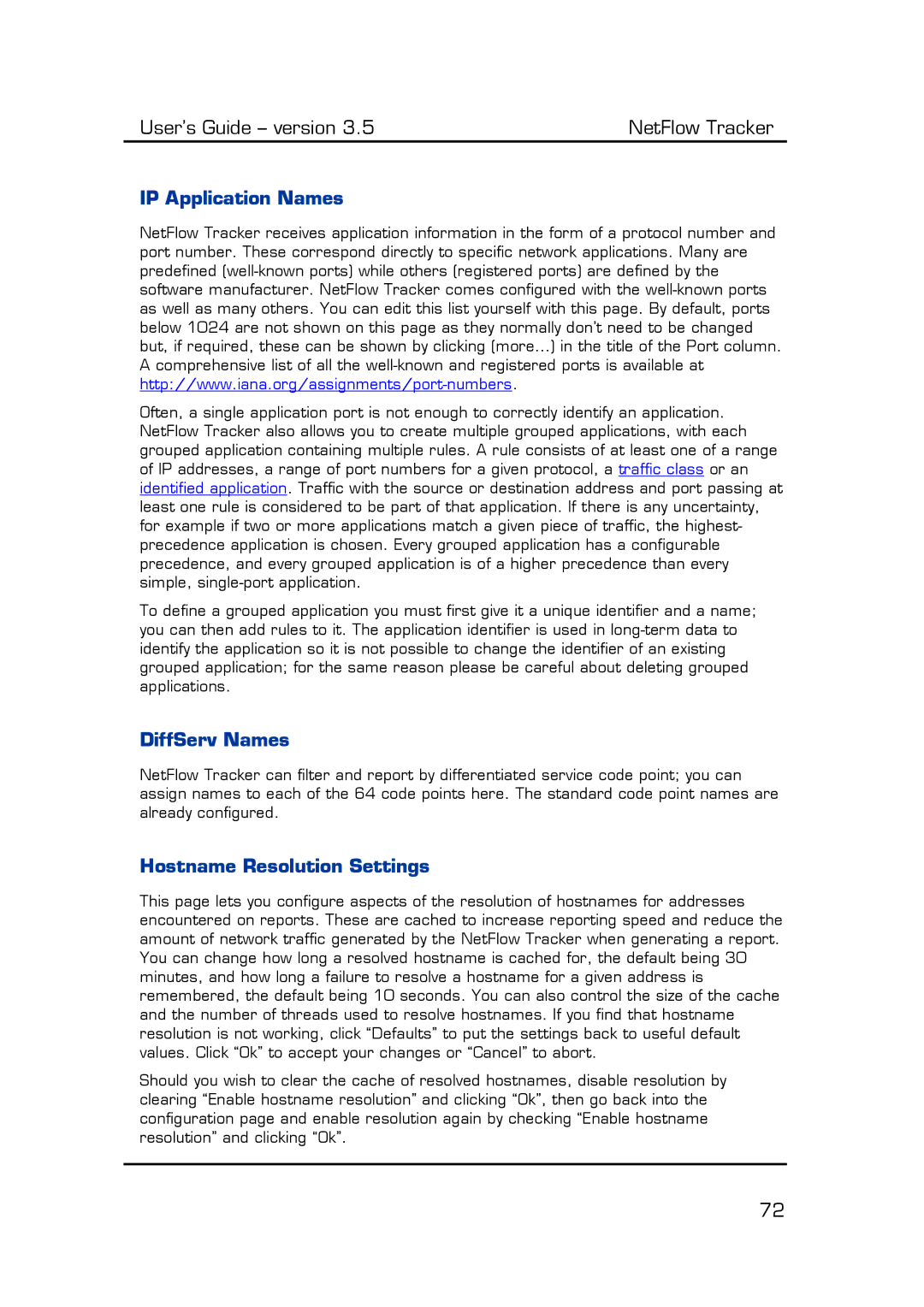 Fluke Computer Accessories manual IP Application Names, DiffServ Names, Hostname Resolution Settings 