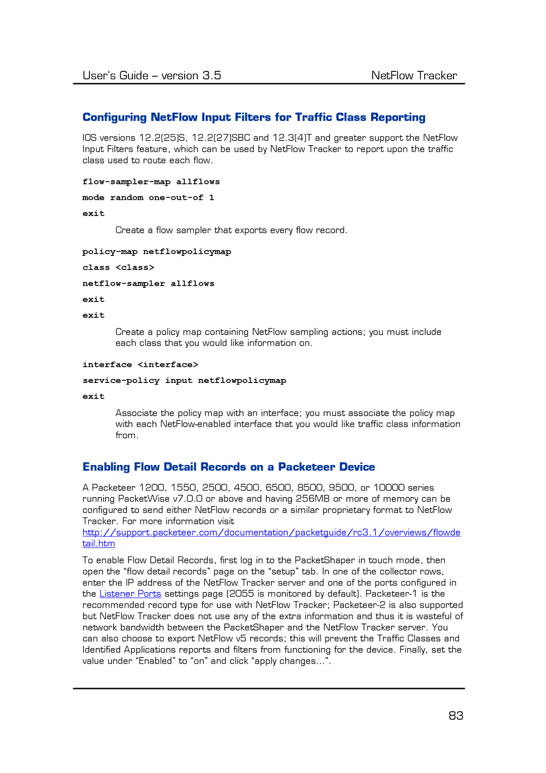 Fluke Computer Accessories manual Enabling Flow Detail Records on a Packeteer Device 