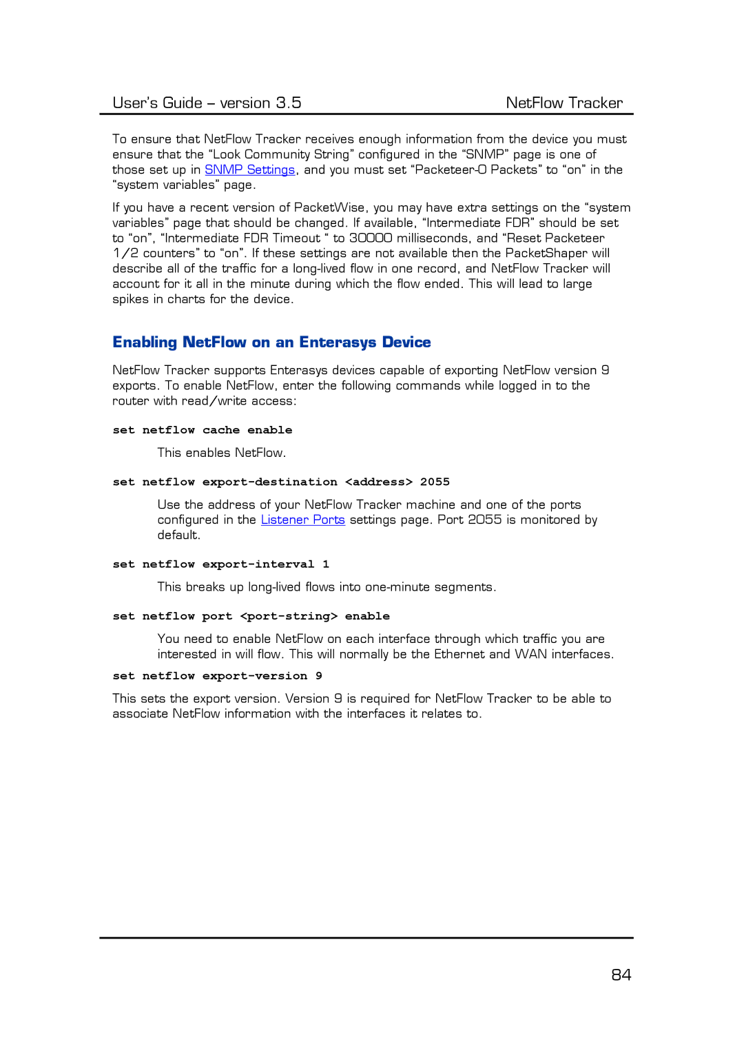 Fluke Computer Accessories manual Enabling NetFlow on an Enterasys Device 