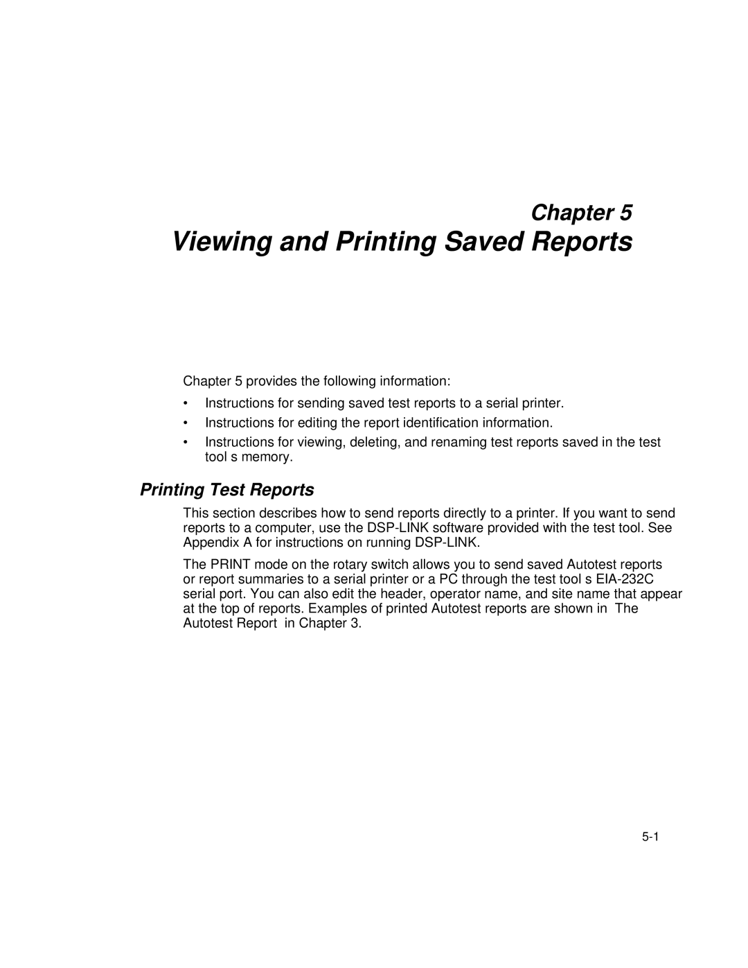 Fluke DSP-100, DSP-2000 user manual Viewing and Printing Saved Reports, Printing Test Reports 