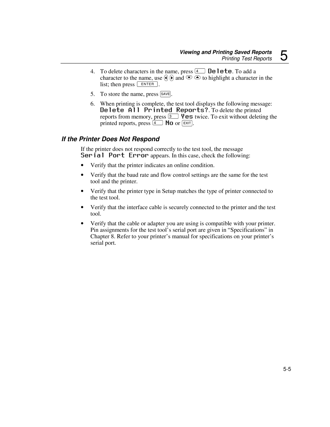 Fluke DSP-100, DSP-2000 user manual If the Printer Does Not Respond 