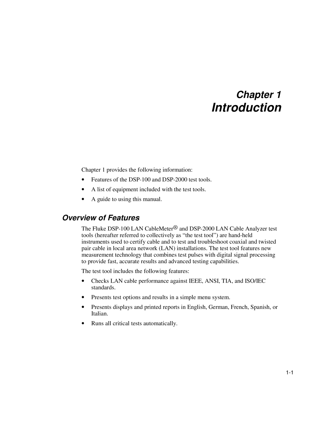 Fluke DSP-100, DSP-2000 user manual Introduction, Overview of Features 