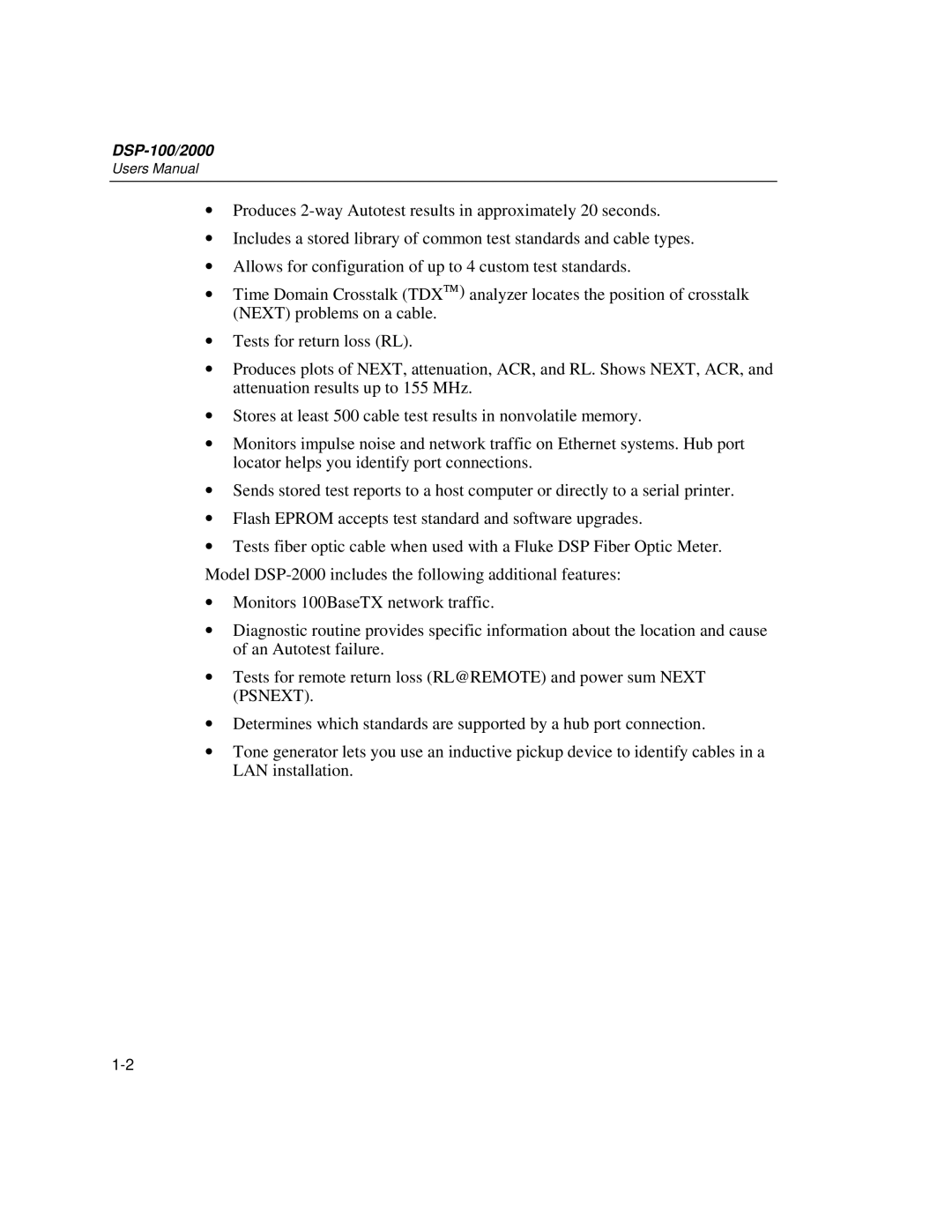 Fluke DSP-2000 user manual DSP-100/2000 