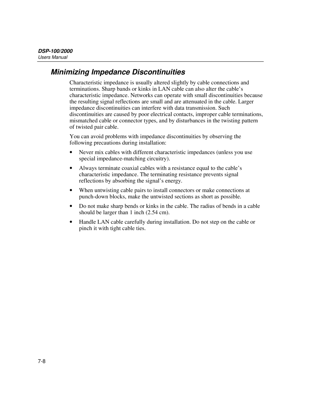 Fluke DSP-2000, DSP-100 user manual Minimizing Impedance Discontinuities 