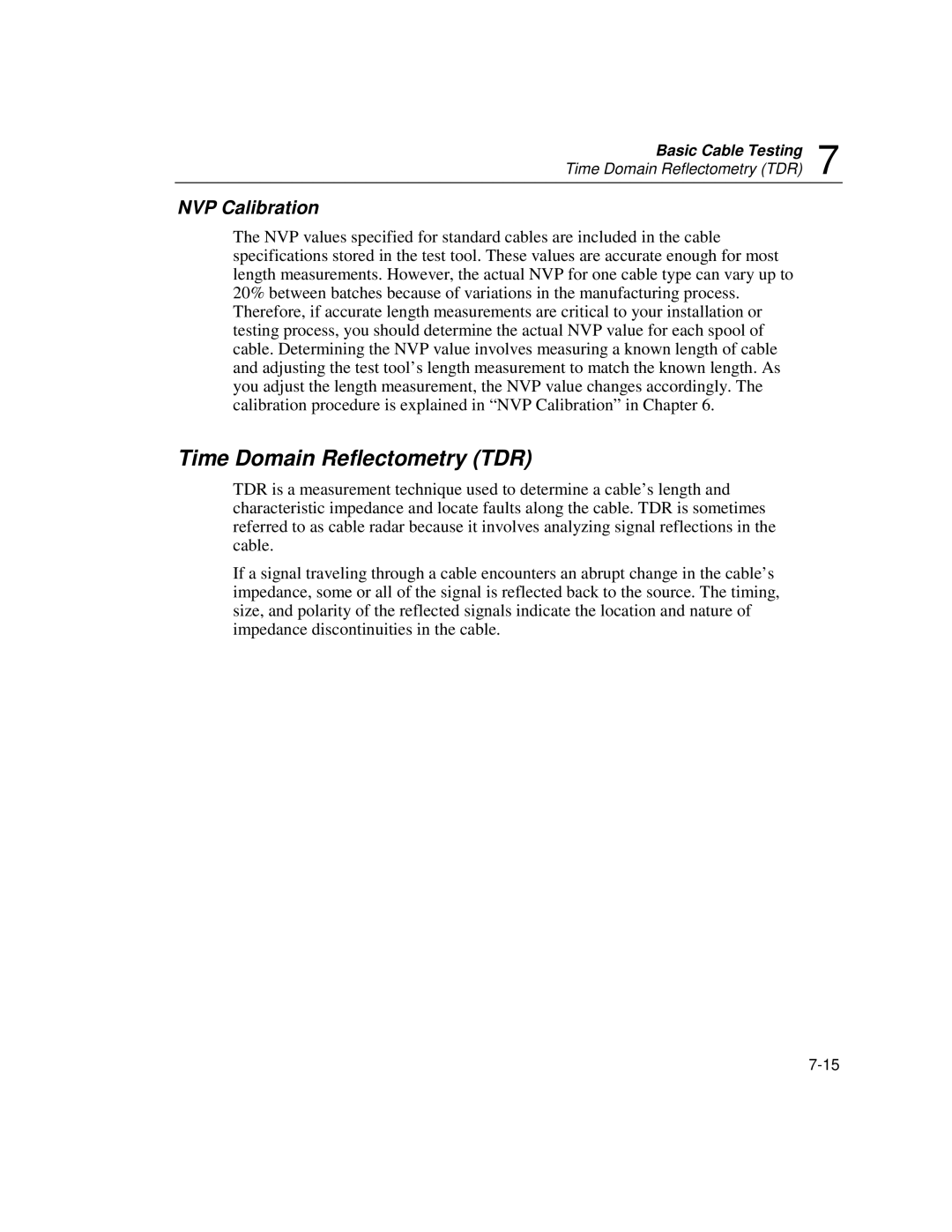 Fluke DSP-100, DSP-2000 user manual Time Domain Reflectometry TDR, NVP Calibration 