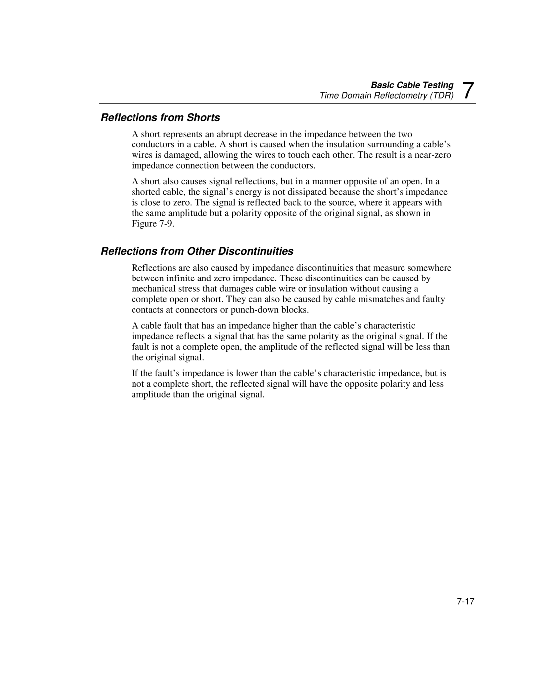 Fluke DSP-100, DSP-2000 user manual Reflections from Shorts, Reflections from Other Discontinuities 