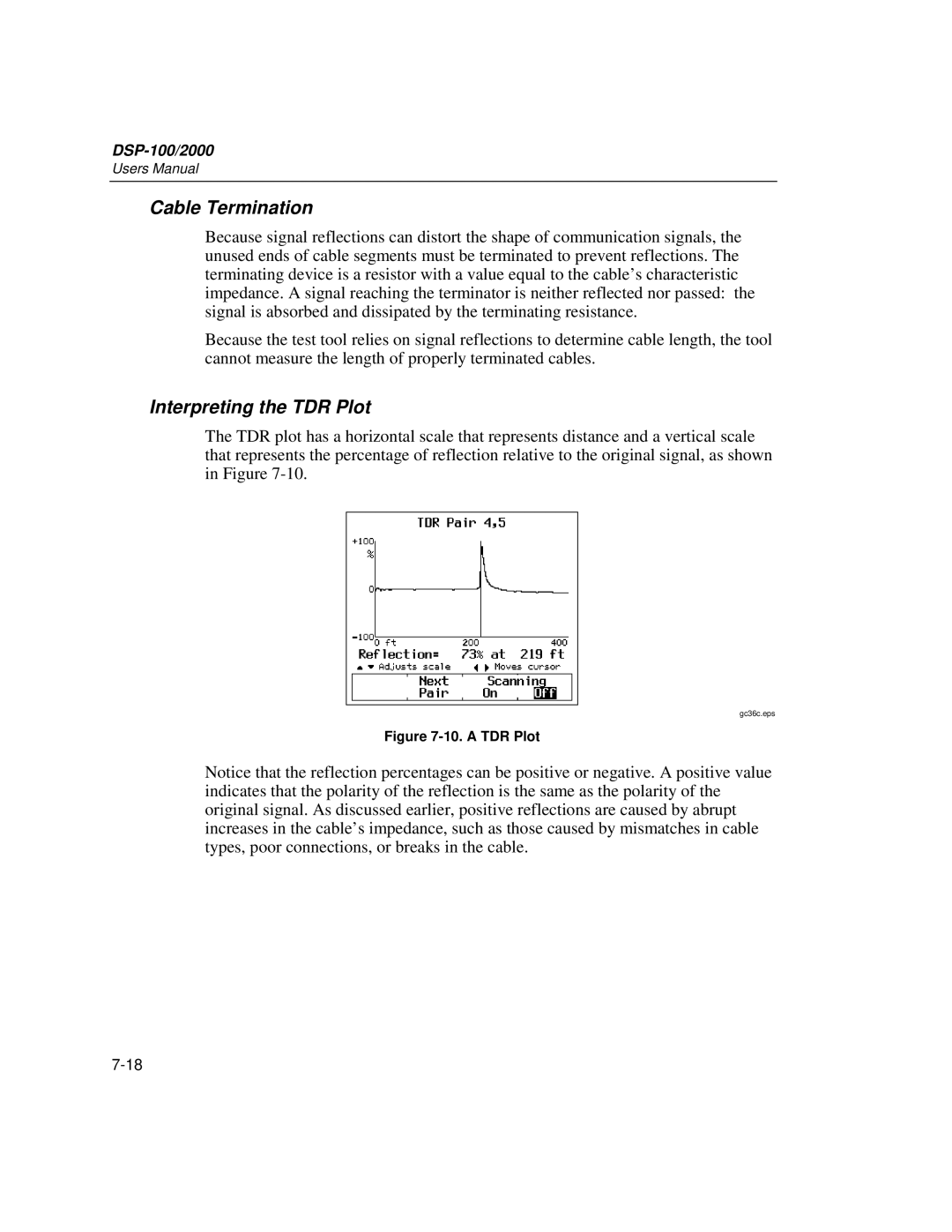 Fluke DSP-2000, DSP-100 user manual Cable Termination, Interpreting the TDR Plot 