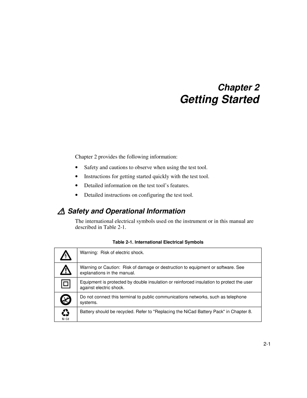 Fluke DSP-100, DSP-2000 user manual Safety and Operational Information, International Electrical Symbols 