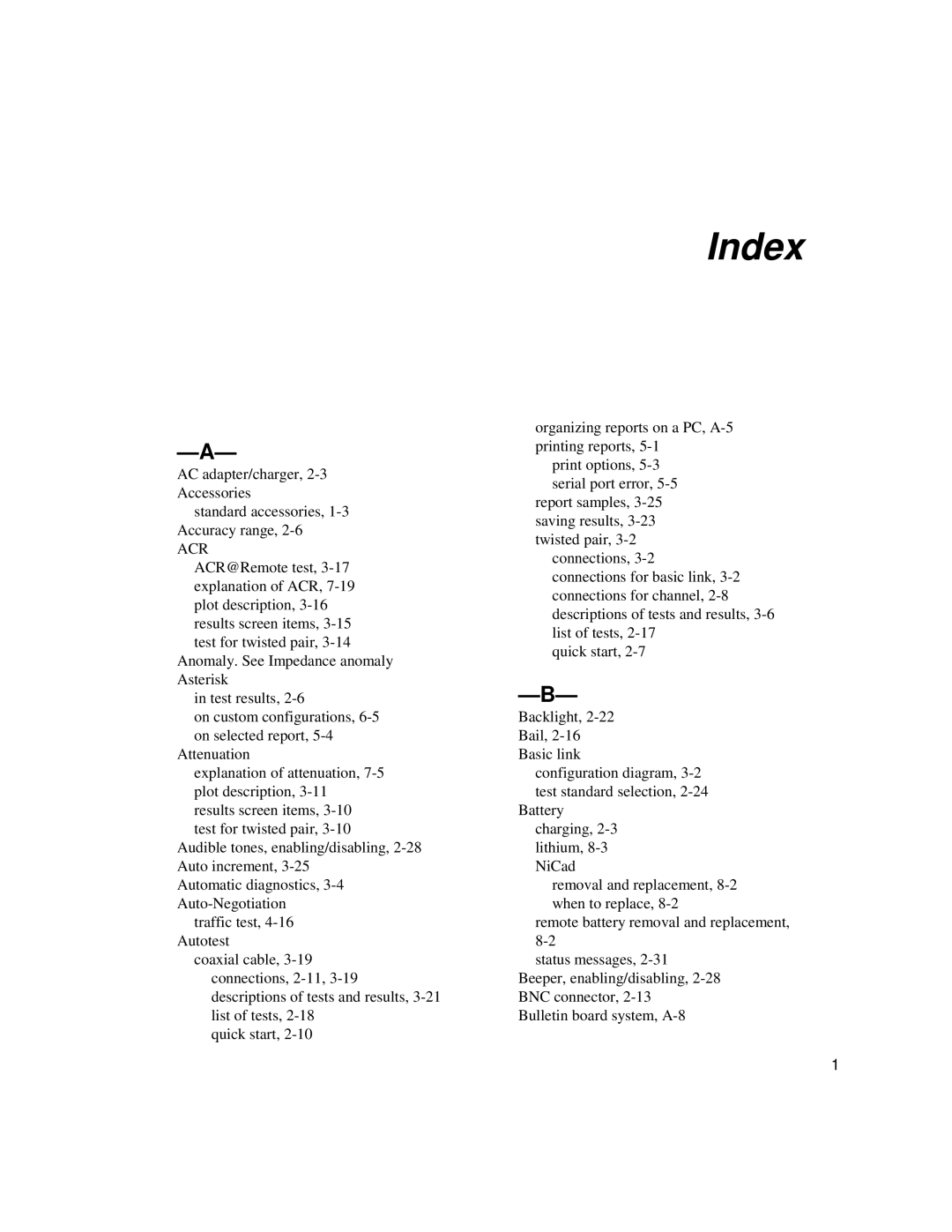 Fluke DSP-100, DSP-2000 user manual Index 