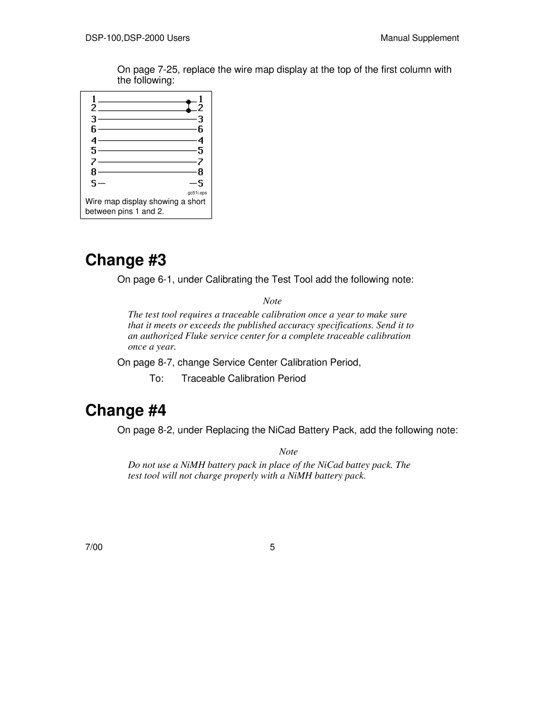 Fluke DSP-2000, DSP-100 user manual Change #3 