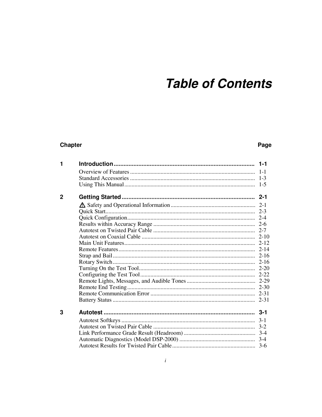 Fluke DSP-100, DSP-2000 user manual Table of Contents 