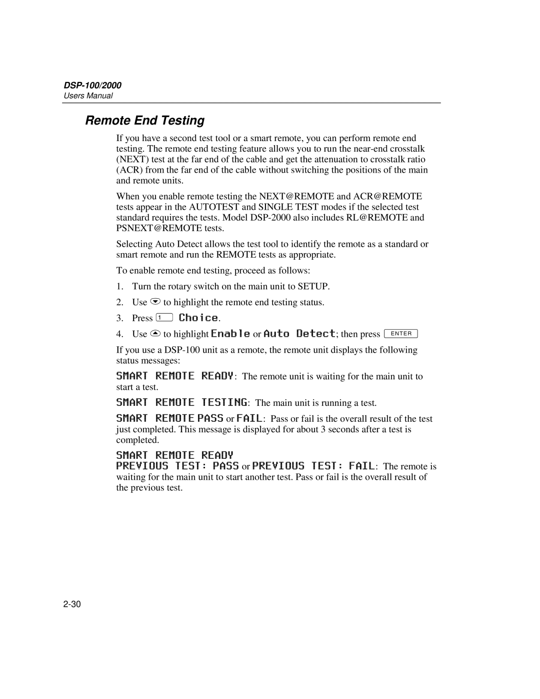 Fluke DSP-2000, DSP-100 user manual Remote End Testing, Smart Remote Ready 