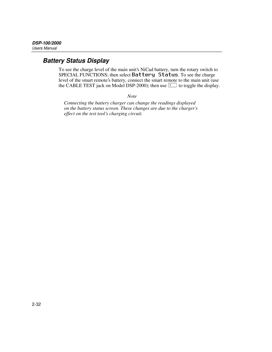 Fluke DSP-2000, DSP-100 user manual Battery Status Display 