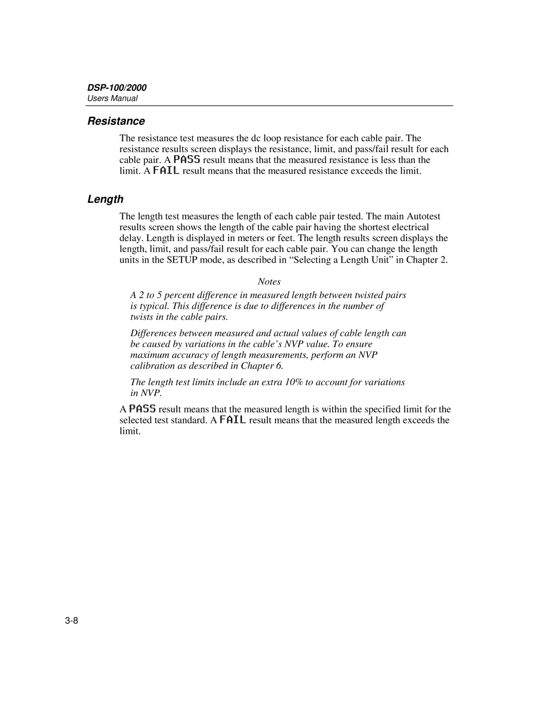 Fluke DSP-2000, DSP-100 user manual Resistance, Length 