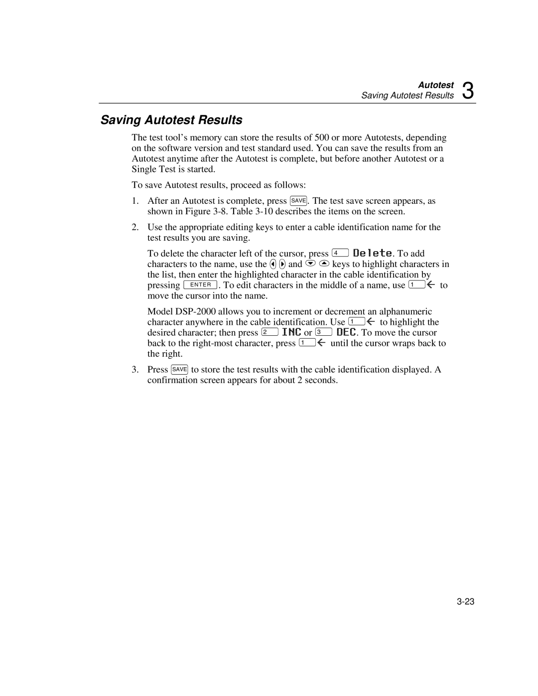 Fluke DSP-100, DSP-2000 user manual Saving Autotest Results 