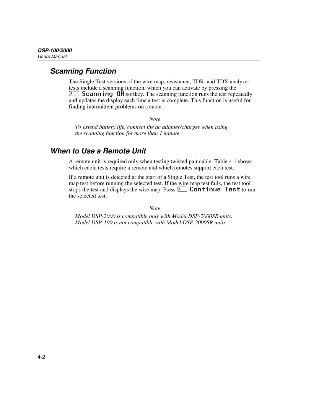 Fluke DSP-2000, DSP-100 user manual Scanning Function, When to Use a Remote Unit 