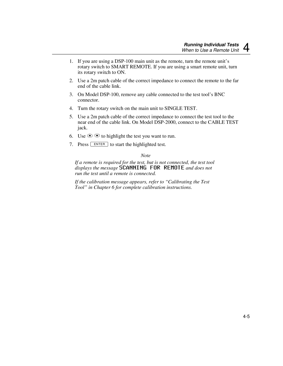 Fluke DSP-100, DSP-2000 user manual Running Individual Tests 