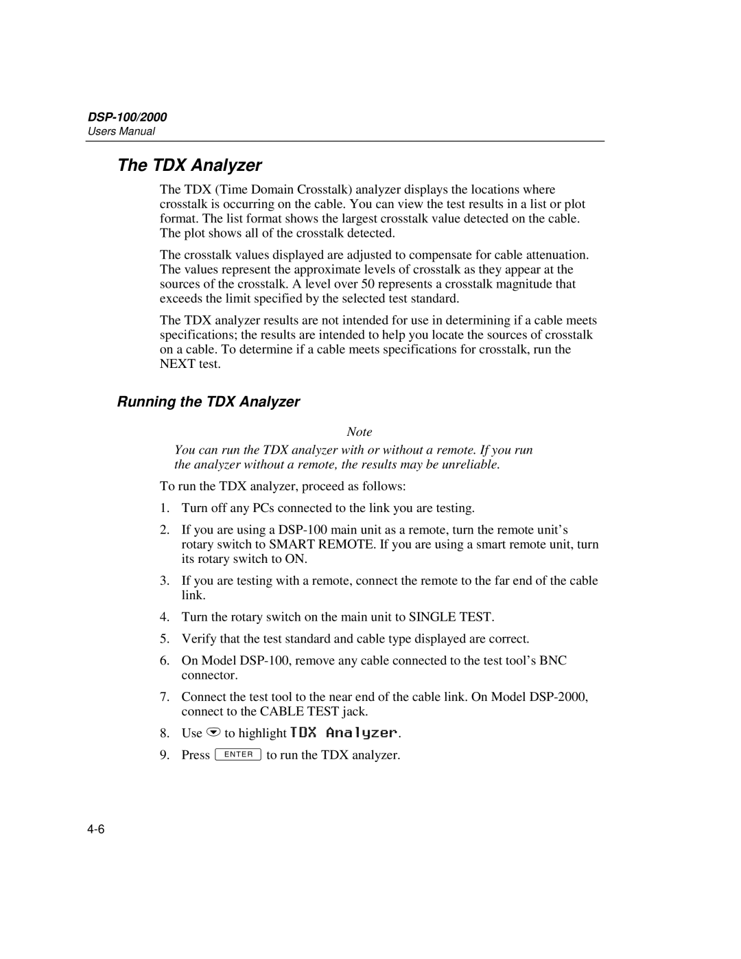 Fluke DSP-2000, DSP-100 user manual Running the TDX Analyzer 