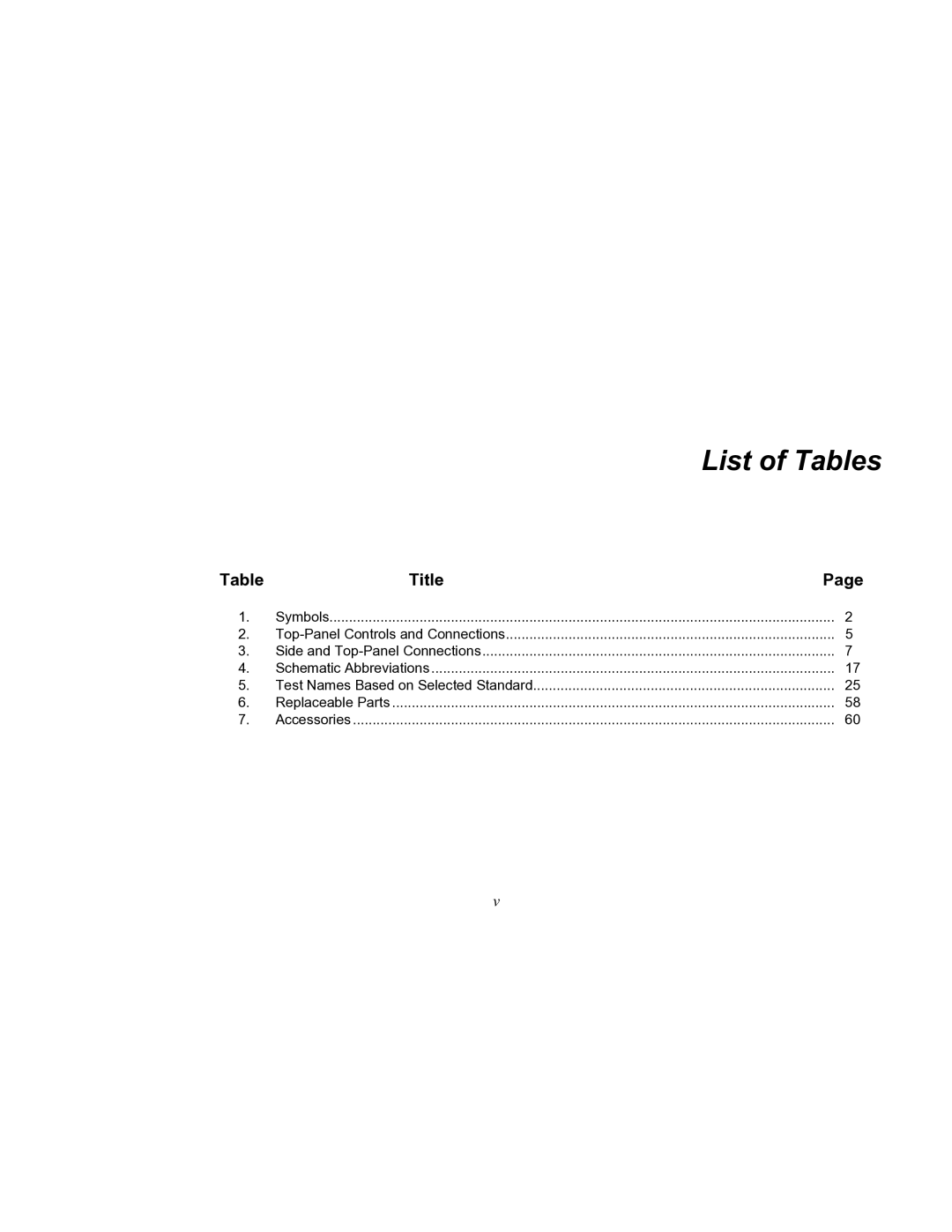 Fluke ESA612 specifications List of Tables 