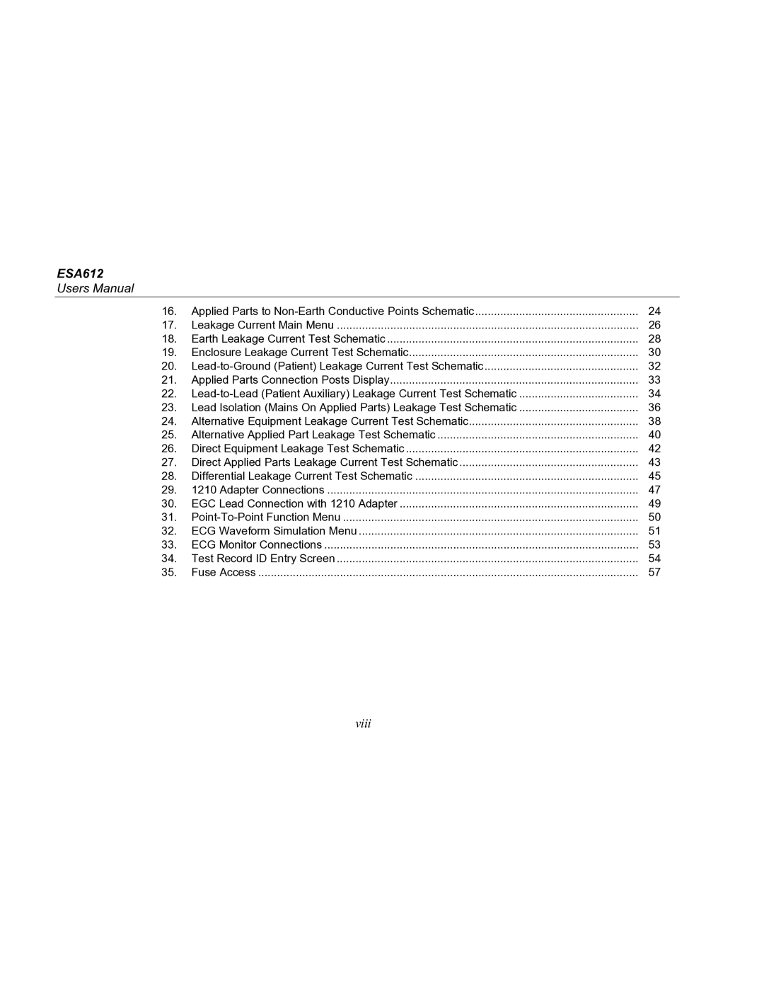 Fluke ESA612 specifications Viii 