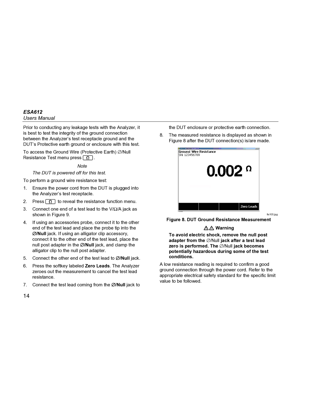 Fluke ESA612 specifications DUT is powered off for this test 