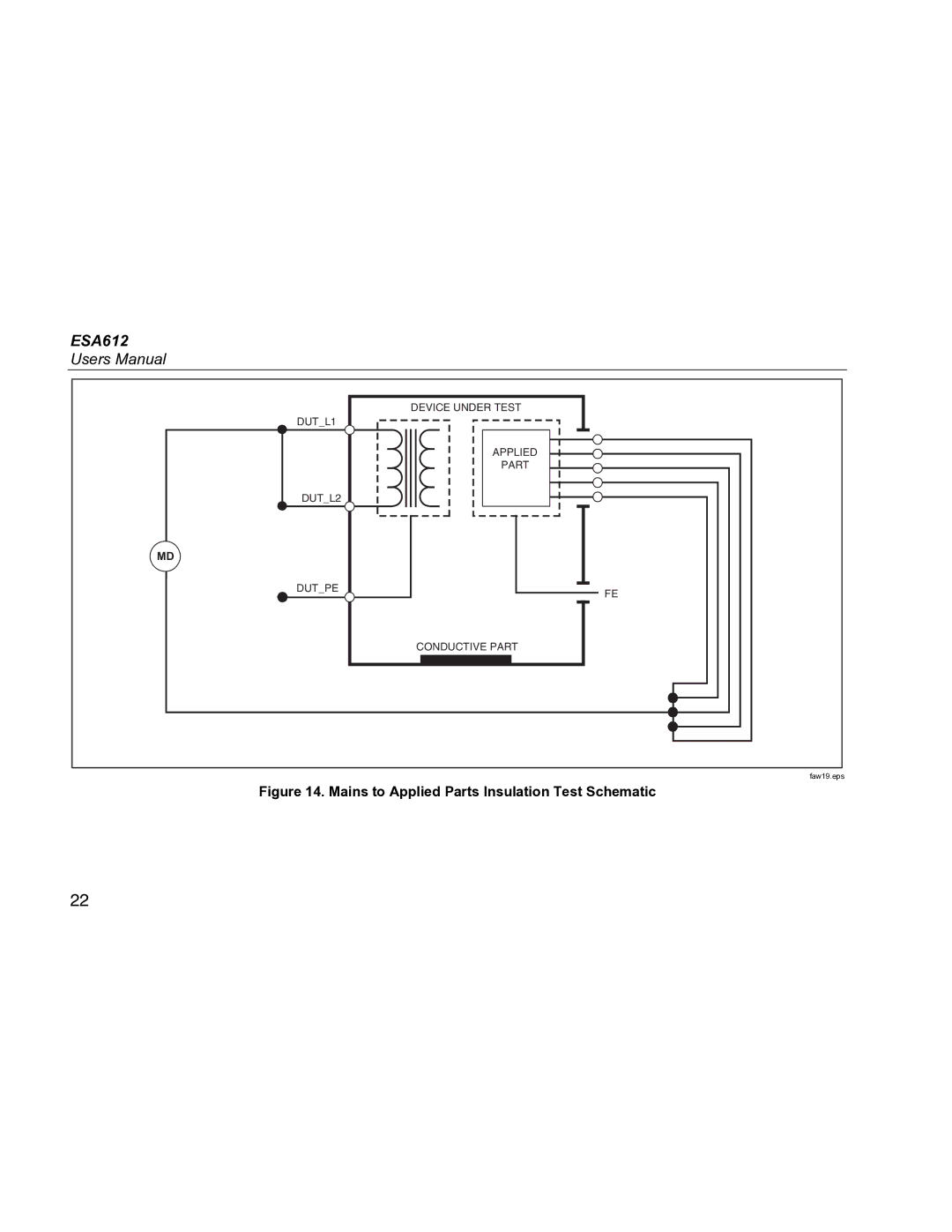 Fluke ESA612 specifications Mains to Applied Parts Insulation Test Schematic 