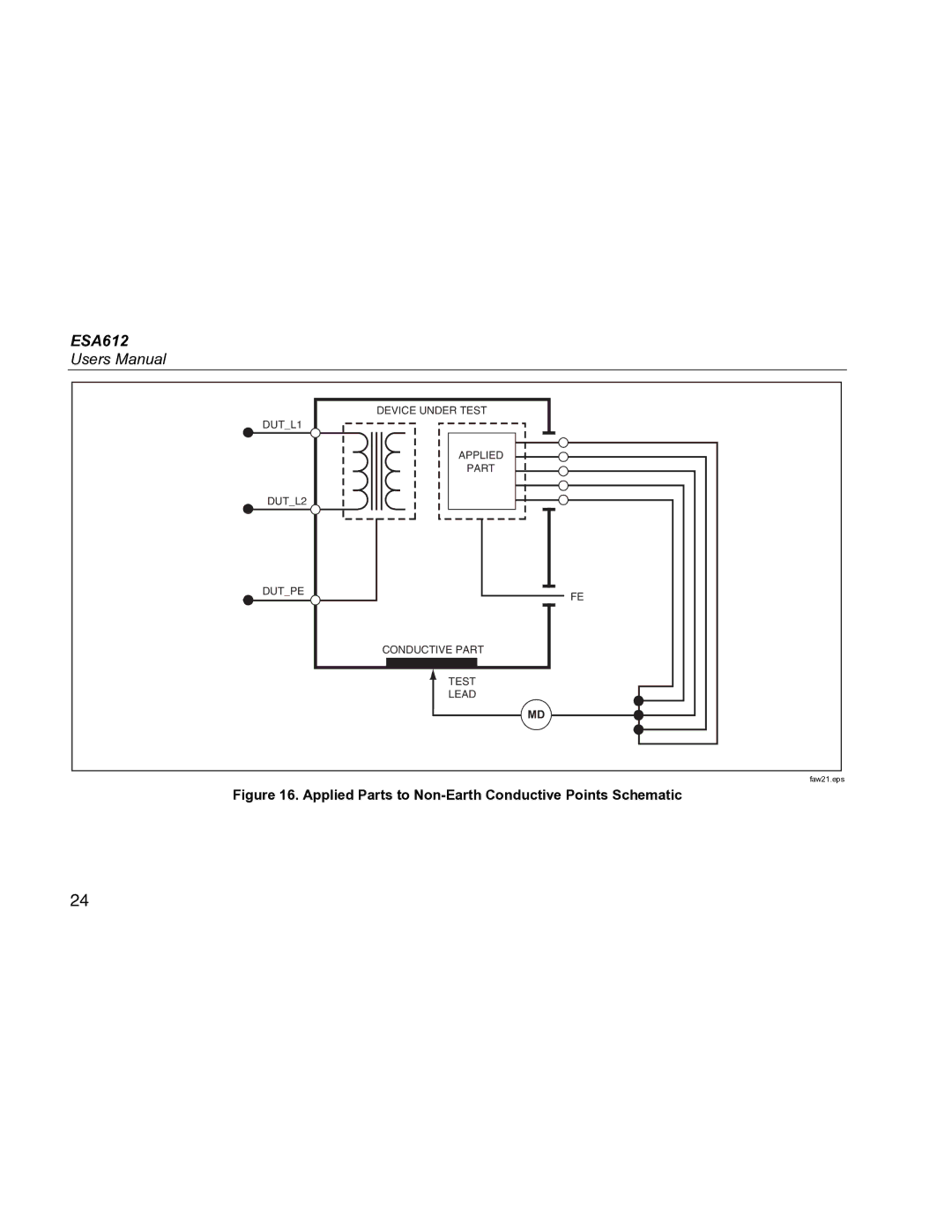 Fluke ESA612 specifications Applied Parts to Non-Earth Conductive Points Schematic 