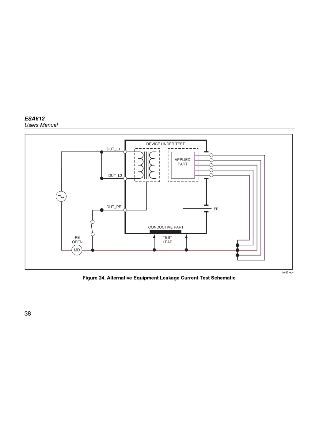 Fluke ESA612 specifications Alternative Equipment Leakage Current Test Schematic 