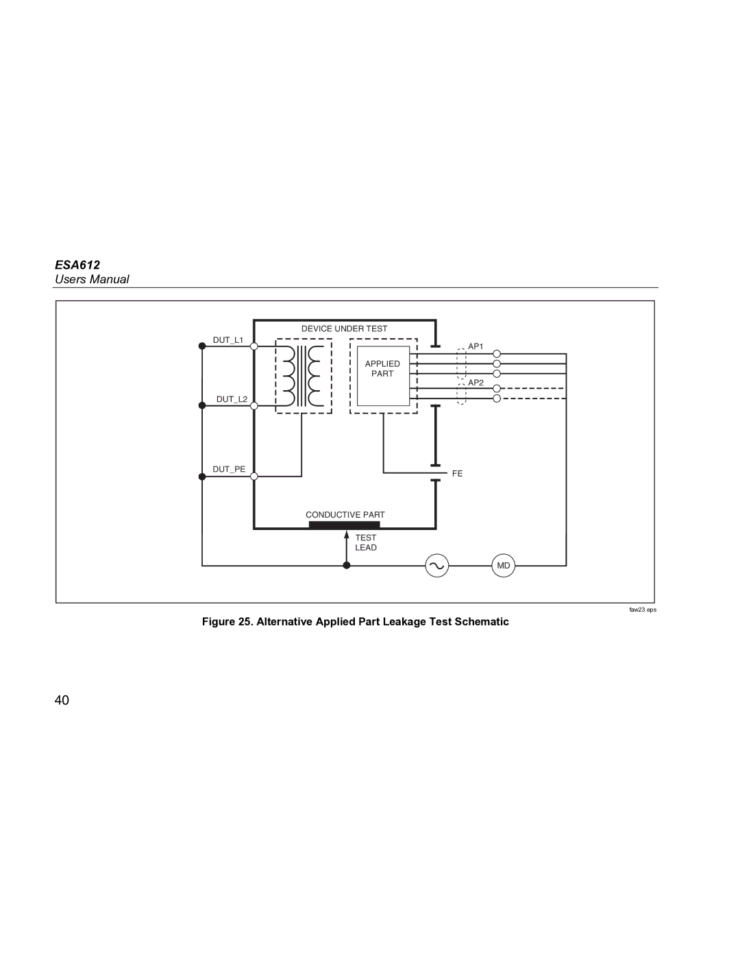 Fluke ESA612 specifications Alternative Applied Part Leakage Test Schematic 