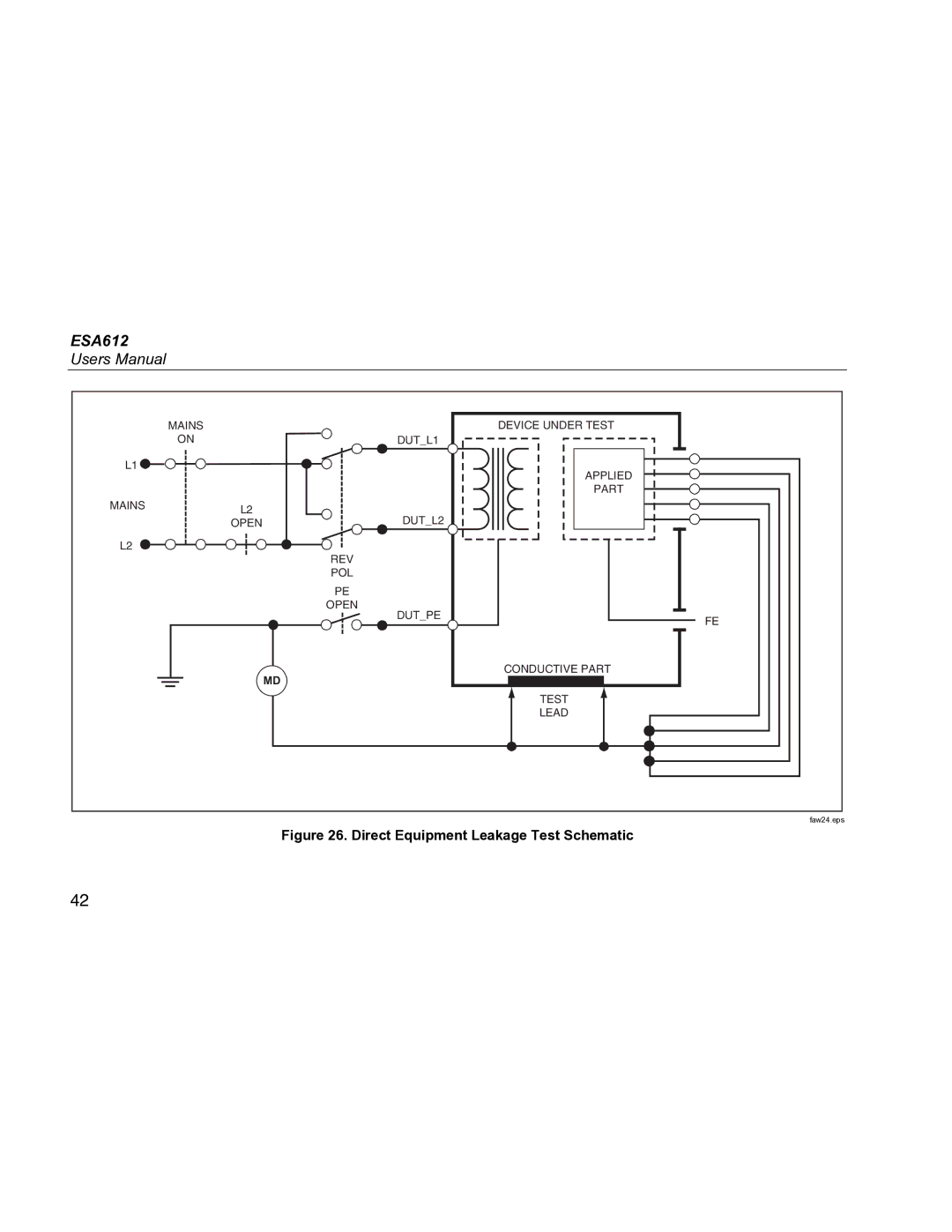 Fluke ESA612 specifications Direct Equipment Leakage Test Schematic 