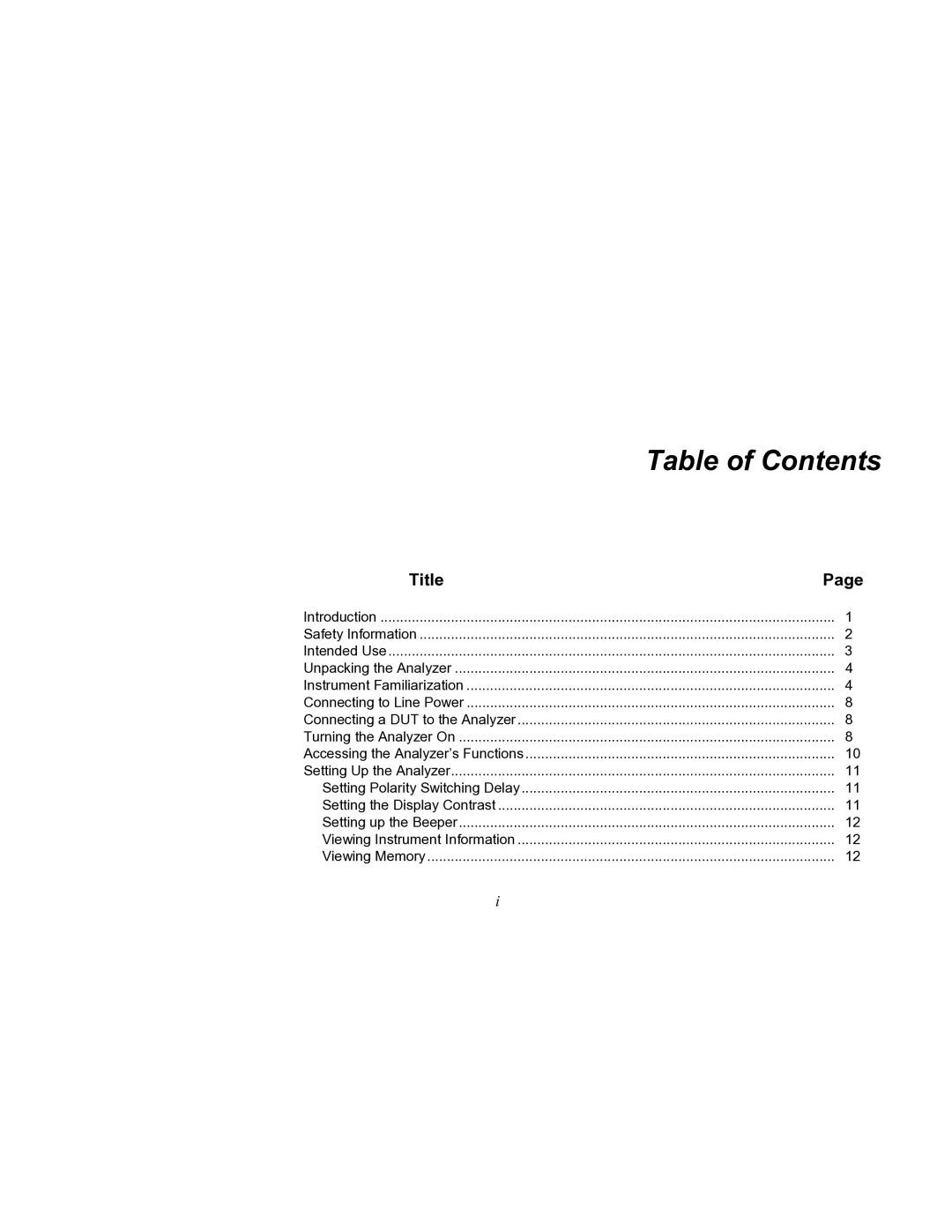 Fluke ESA612 specifications Table of Contents 