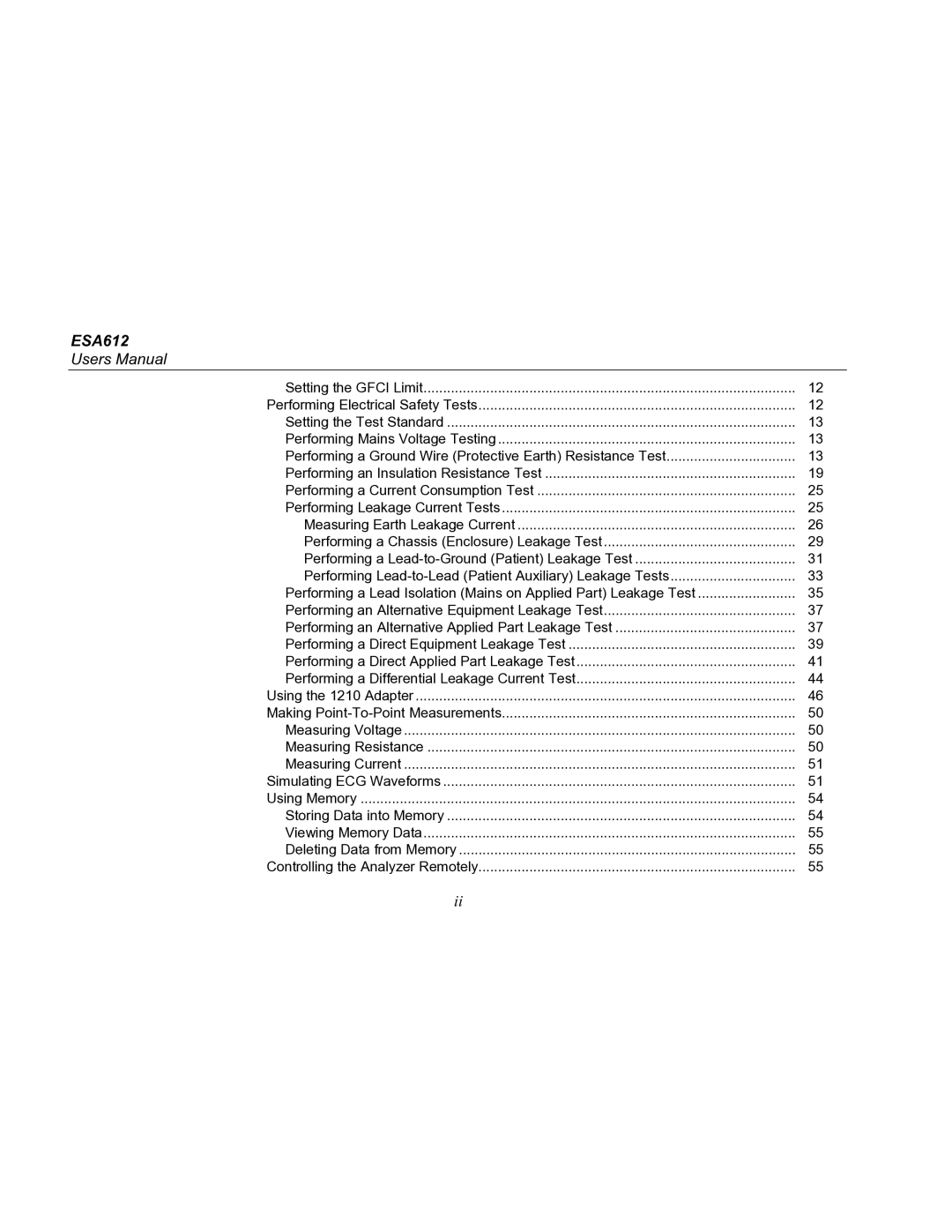 Fluke ESA612 specifications 