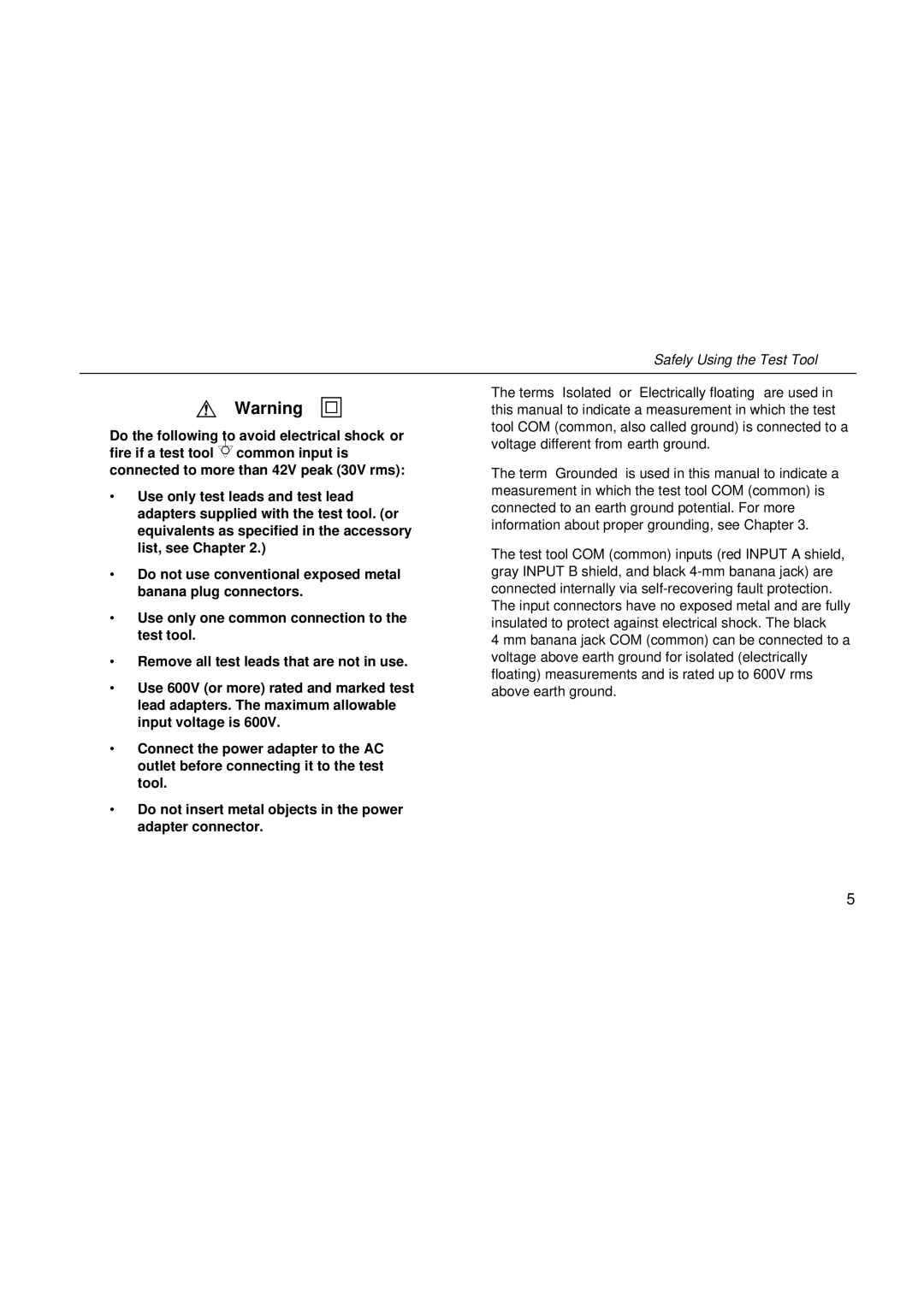 Fluke fluke123 user manual Safely Using the Test Tool 